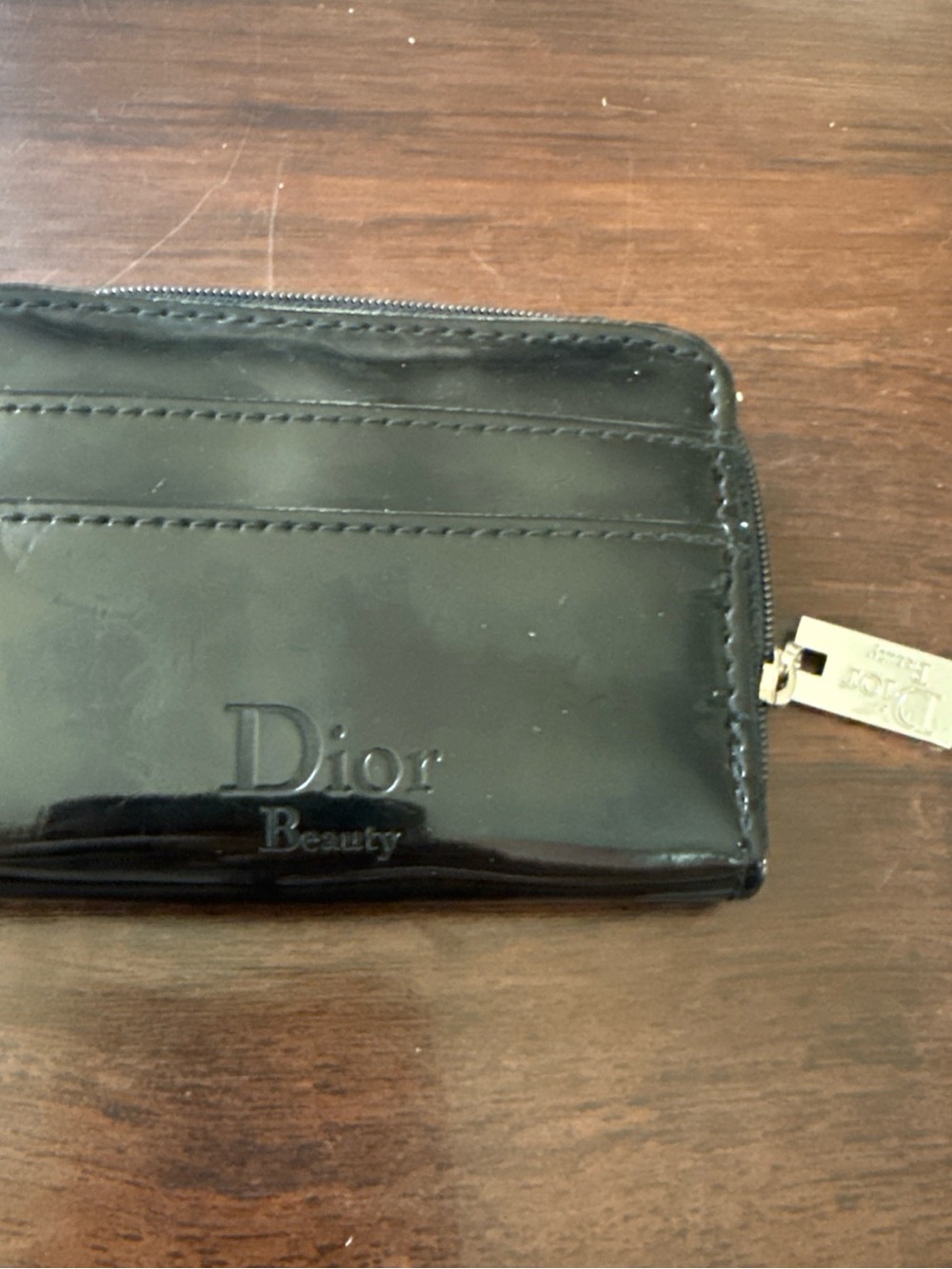 Dior Beauty Black Patent Leather Zip Card Pouch